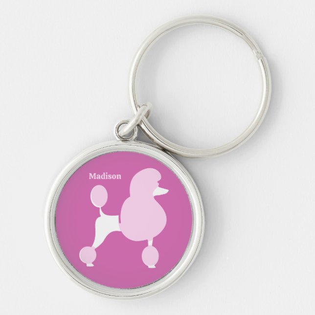 Chaveiro Poodle Rosa de Texto Personalizado (Frente)