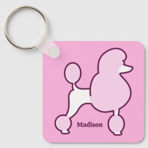 Chaveiro Poodle Rosa de Texto Personalizado