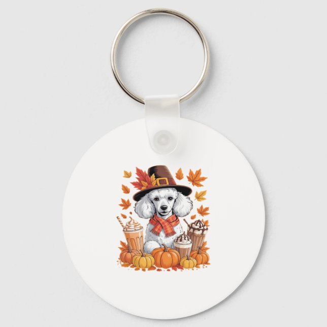 Chaveiro Poodle Thanksgiving Drinks Coffee Fall Leaves Pump (Frente)