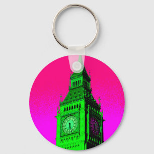 Chaveiro Pop Art Big Ben London Viagem cor-de-rosa verde