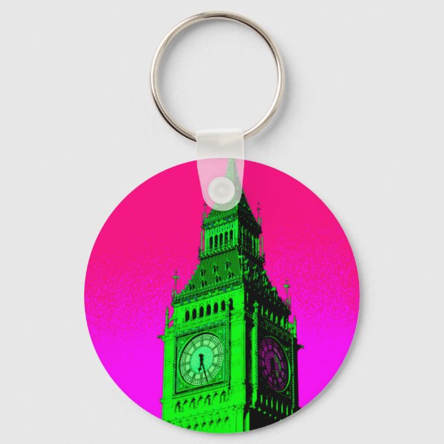 Chaveiro Pop Art Big Ben London Viagem cor-de-rosa verde (Frente)