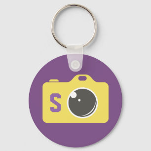 Chaveiro Pop Art Camera Purple Yellow Monograma