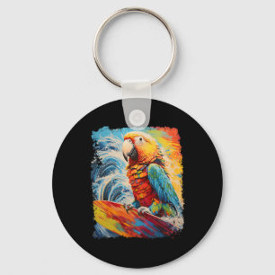 Chaveiro Pop Art Vintage Pet Pássaro Papagaio Surfando 