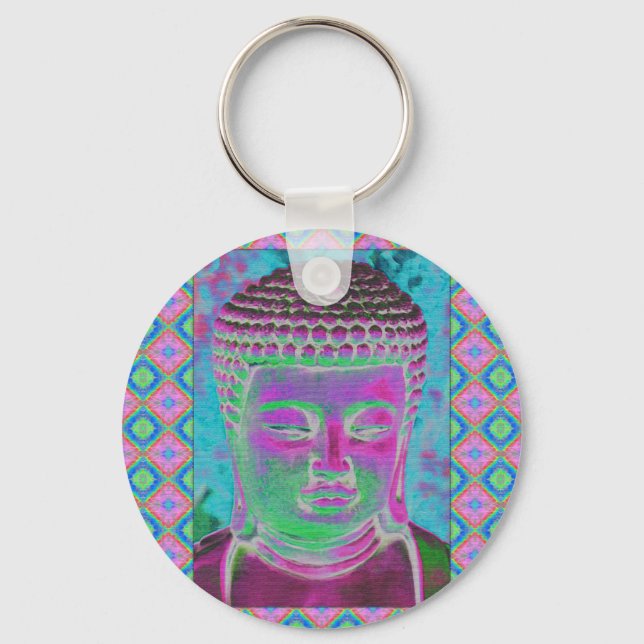Chaveiro Pop Buda em Magenta e Turquesa (Frente)