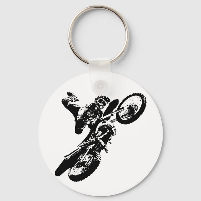 Chaveiro Pop de Arte Branca Negra Motocross Motorcyesporte (Frente)