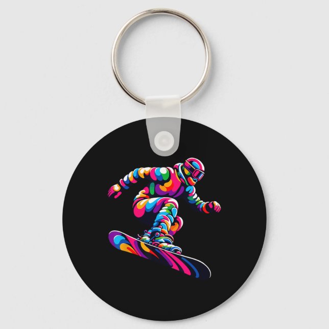 Chaveiro Pop de Arte Colorida Snowboard Snowboarde (Frente)