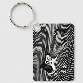 Chaveiro Pop de Arte com Triquete de Guitarra Preta e Branc