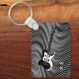 Chaveiro Pop de Arte com Triquete de Guitarra Preta e Branc
