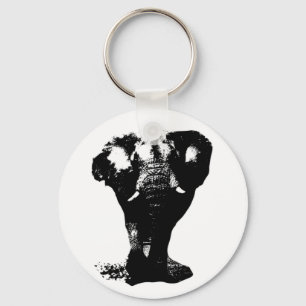 Chaveiro Pop de arte em Elefante Preto e Branco