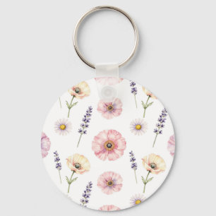 Chaveiro Poppídeo Rosa Lavanda Margarida Aquarela Floral