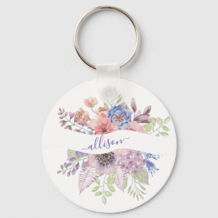 Chaveiro Pôr do sol em aquarela floral personalizado 
