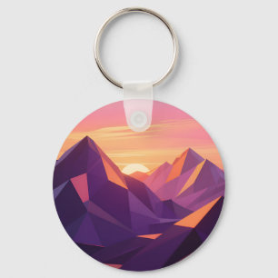 Chaveiro Pôr do Sol Geométrico de Montanha Low Poly