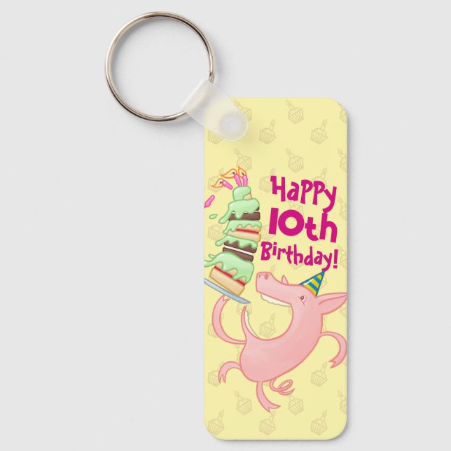 Chaveiro Porco Engraçado Adiciona O Cartoon De Bolo De Aniv (Frente)