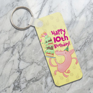 Chaveiro Porco Engraçado Adicione A Idade Bolo De Aniversár
