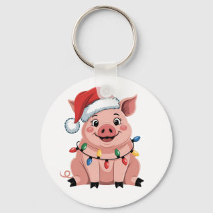 Chaveiro Porco Natal Chapéu de Papai Noel Xmas Festa Porco
