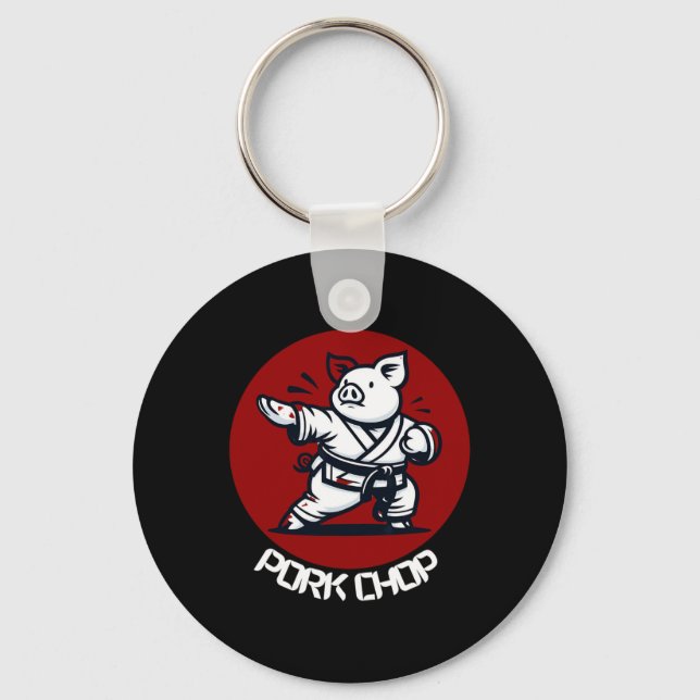 Chaveiro Pork Chop Karate Pig Funny Pun Martial Arts  (Frente)