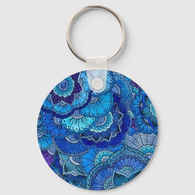 Chaveiro porte clé motif mehndi mandala bleu (Frente)