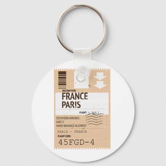 Chaveiro Poster de bilhete de avião da França de Paris (Frente)
