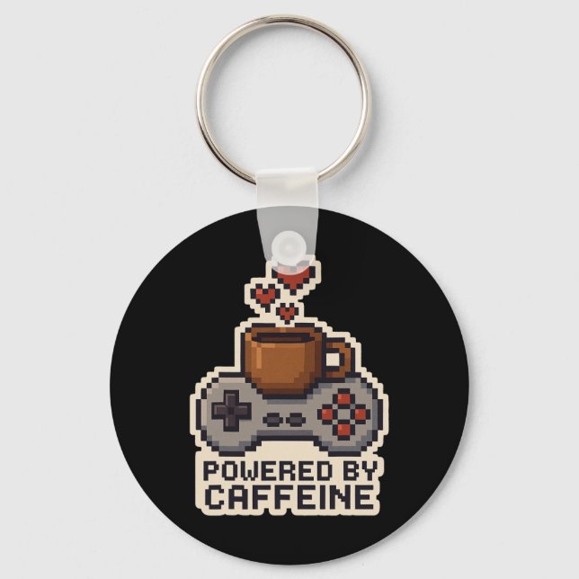 Chaveiro Powered By Caffeine Pixel Art Gamer Coffee Lover G (Frente)