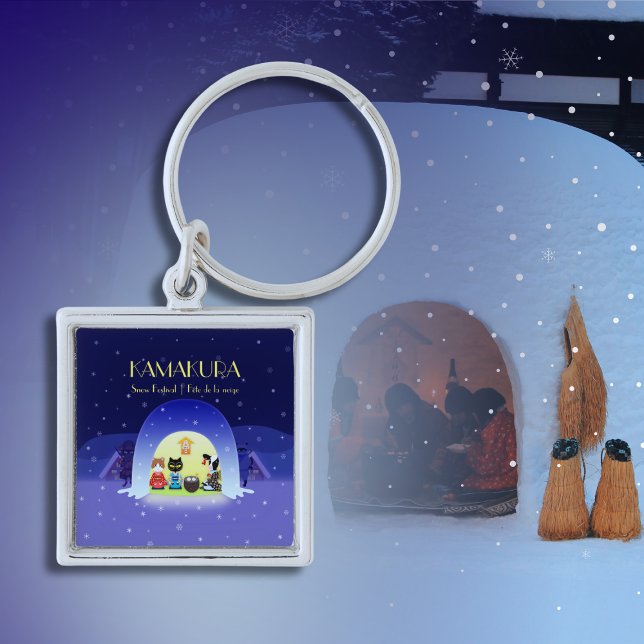 Chaveiro Praça Premium da Celebração de Neve de Edo-Neko (Edo-Neko's Snowy Celebration Premium Square Keychain)