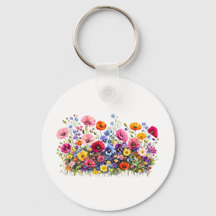 Chaveiro Prado de flores silvestres com flores em aquarela
