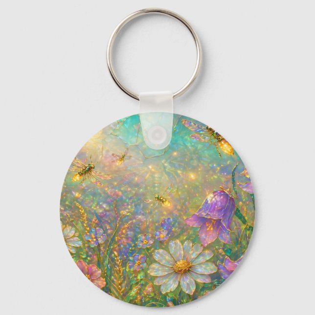 Chaveiro Prado de Flores Silvestres com Libélulas Brilhante (Frente)