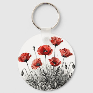 Chaveiro Prado de Flores Vibrantes Vermelhas de Papoula