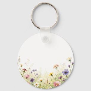Chaveiro Prado Floral Pastel de Flor Silvestre em Aquarela