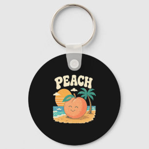 Chaveiro Praia de pêssego verão retrô doce fruta pôr do sol