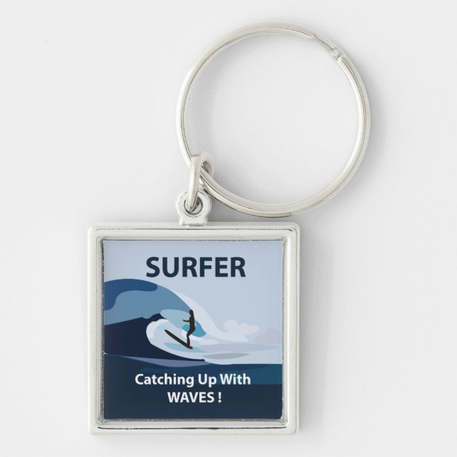 Chaveiro Praia de Surfista Surfando  (Frente)