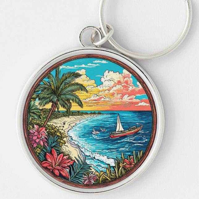 Chaveiro Praia Tropical Cênica com Velers (Frente)