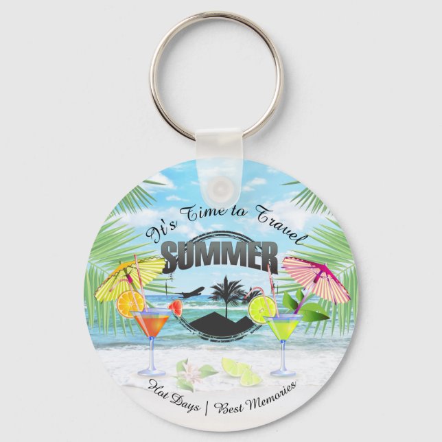 Chaveiro Praia Tropical, Férias de Verão | Personalizado (Frente)