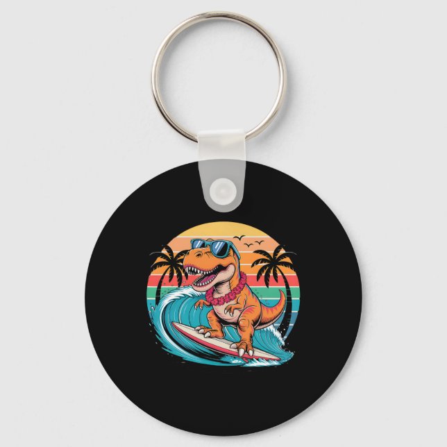 Chaveiro Prancha de surf de dinossauro engraçado praia verã (Frente)