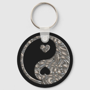 Chaveiro PRATA de Yin & de Yang/corações