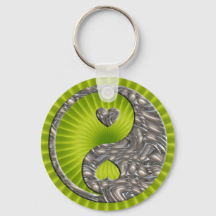 Chaveiro PRATA de Yin & de Yang/corações
