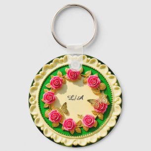 Chaveiro Prato Decorativo Com Borda Verde E Rosa