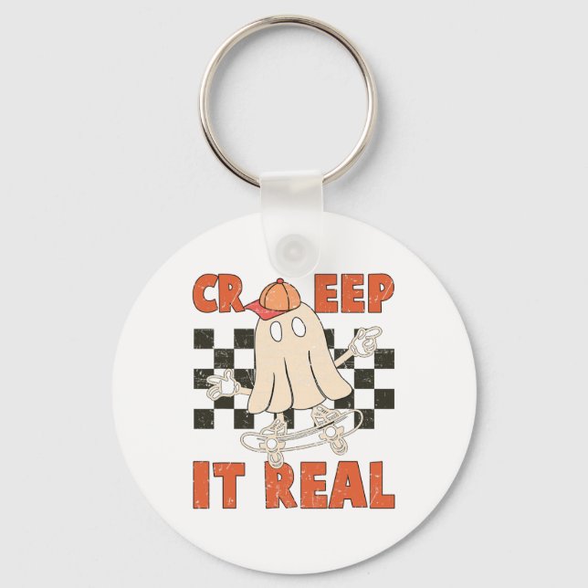 Chaveiro Prega-te no Skateboard Retro Halloween Ghost (Frente)