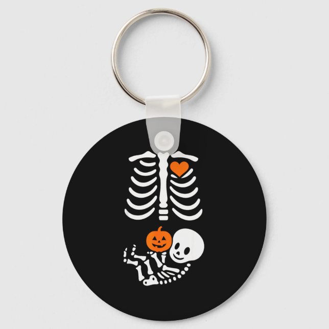 Chaveiro Pregnant Skeleton Baby Bump Funny Halloween Tee  (Frente)