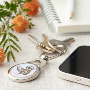 Chaveiro Preguiça Fofa com Óculos Pintura Engraçada em Aqua