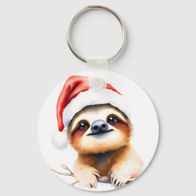 Chaveiro Preguiça Fofa Usando Chapéu de Papai Noel (Frente)