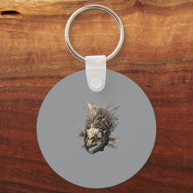 Chaveiro Prehistoric Fish Skull Grunge Dark Art (Frente)