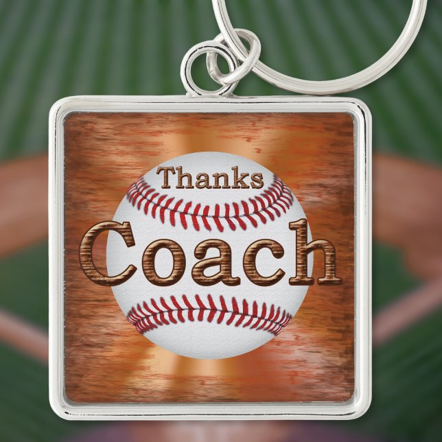 Chaveiro Premium Baseball Keychain GRUNGE "Obrigados Coach" (Personalized, baseball coach appreciation gifts. Baseball keychains. Inexpensive baseball coach gift)