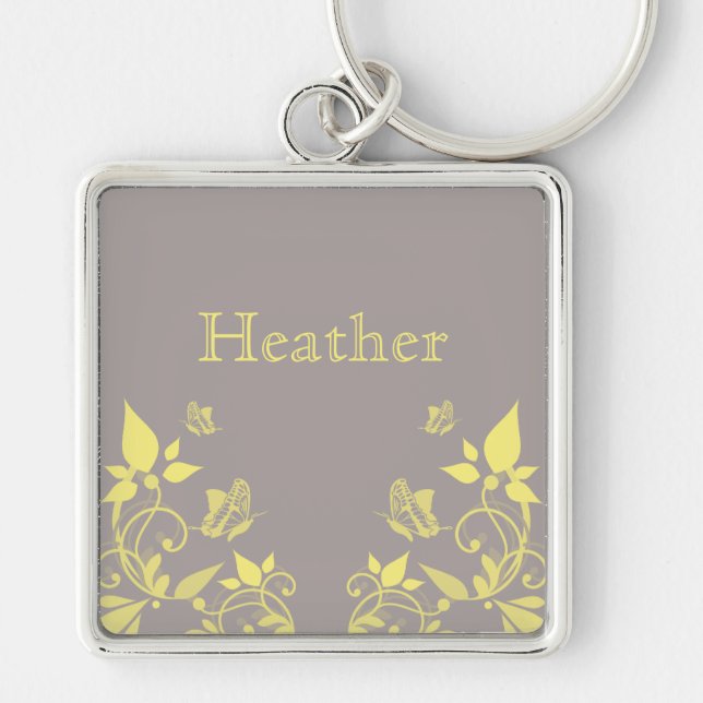 Chaveiro Premium Floral de Borboleta Amarela (Frente)
