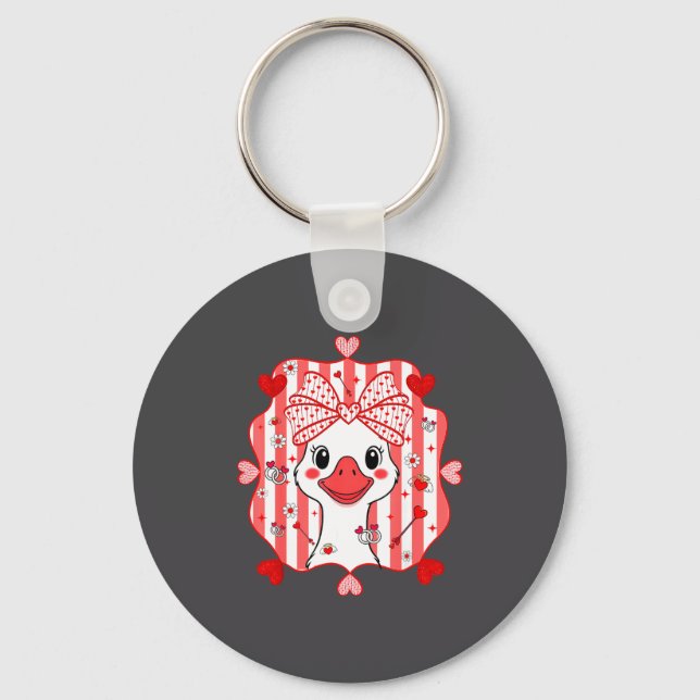 Chaveiro Preppy Cute Goose Coquette Bow Valentine's Day Wom (Frente)