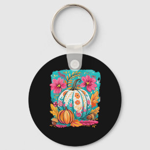 Chaveiro Preppy Floral Fall Pumpkin Autumn Ação de Graças C