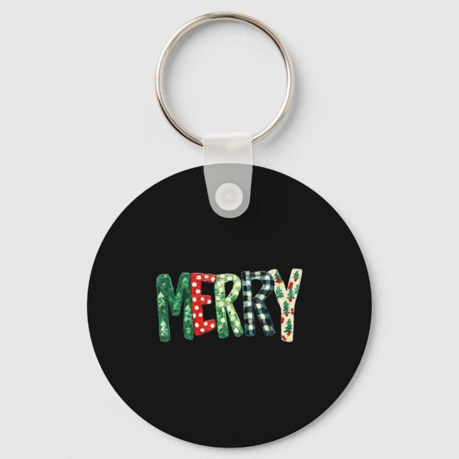 Chaveiro Preppy Merry,christmas Funny Froral Checkered Gift (Frente)