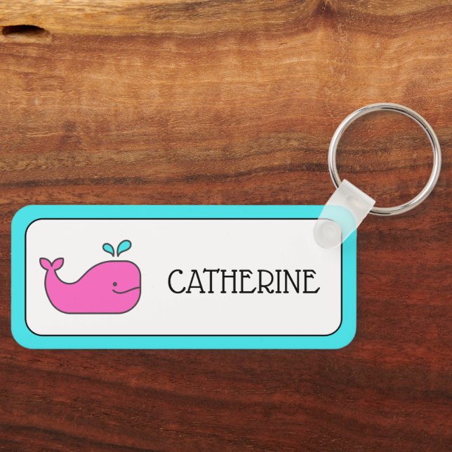 Chaveiro Preppy Pink e Aqua Whale Personalizados (Frente)