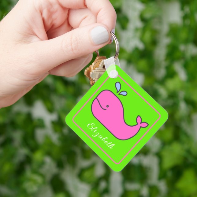 Chaveiro Preppy Pink e Green Whale Personalizados (Mão)