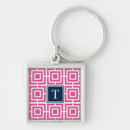 Chaveiro Preppy Square Lattice Monogram - Hot Pink & Navy