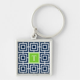 Chaveiro Preppy Square Lattice Monogram - Navy & Lime